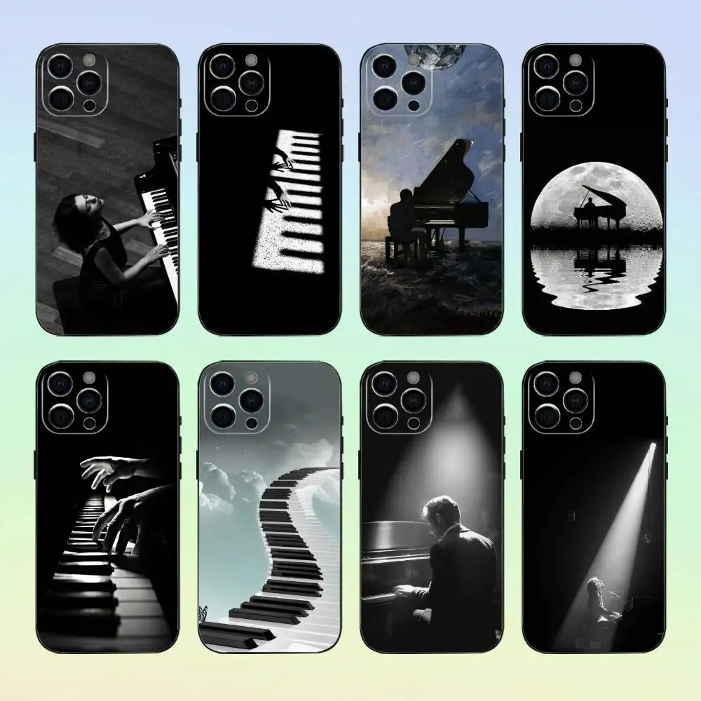 

A-Art P-Piano Phone Case For iPhone 17,16,15,14,13,12,11 ,Soft Silicone Black Cover
