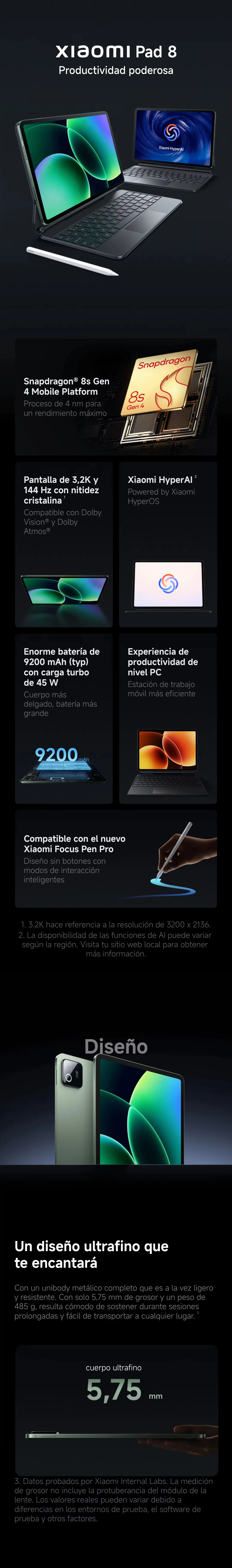 Xiaomi Pad 8 PC Tablet Snapdragon 8s Gen 4 Processor 11.2'' 3.2K 144Hz Display 9200mAh Battery 13M Camera Pad