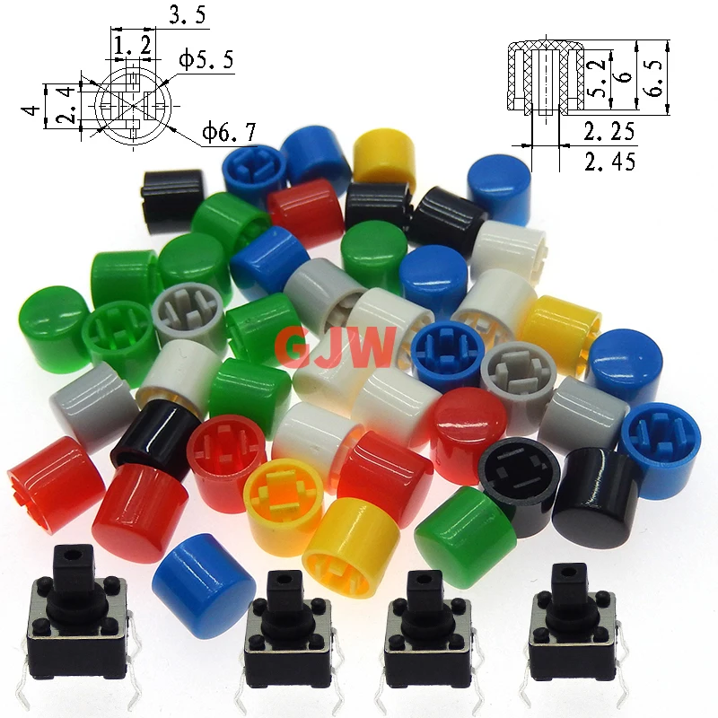 20pcs/lot 6x6mm A111 0.1A 4PIN Tactile Tact Push Button Micro Switchs Plastic Caps Direct Plug-in Self-reset DIP Dropshipping