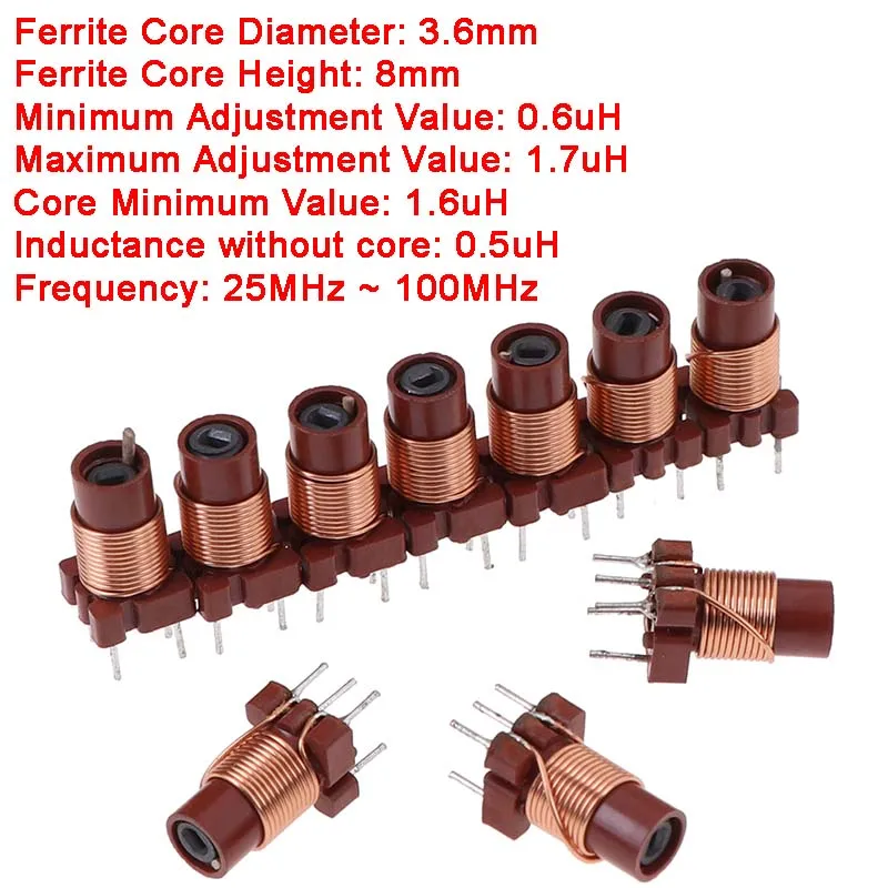 10Pcs 12T 0.6uh-1.7uh Adjustable High-Frequency Ferrite Core Inductor