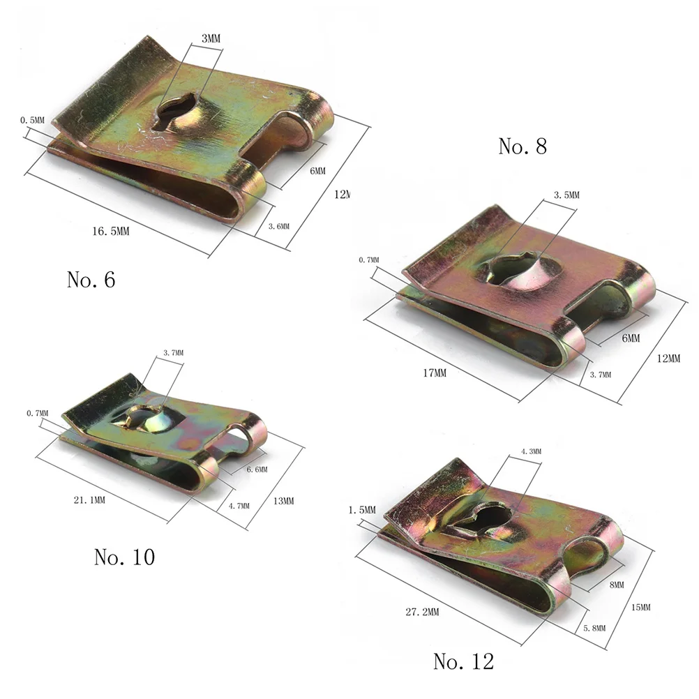 

480Pcs U Clips Nut High Elasticity Manganese Steel Motorcycle Fairing Body Panel Spire U Clip Self Tapping Screw Cable Fixers