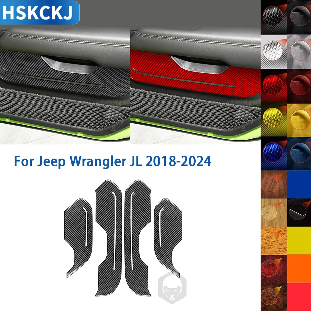 

For Jeep Wrangler JL 2018-2024 Accessories Real Soft Carbon Fiber Car Interior Door Armrest Panel Cover Trim Sticker