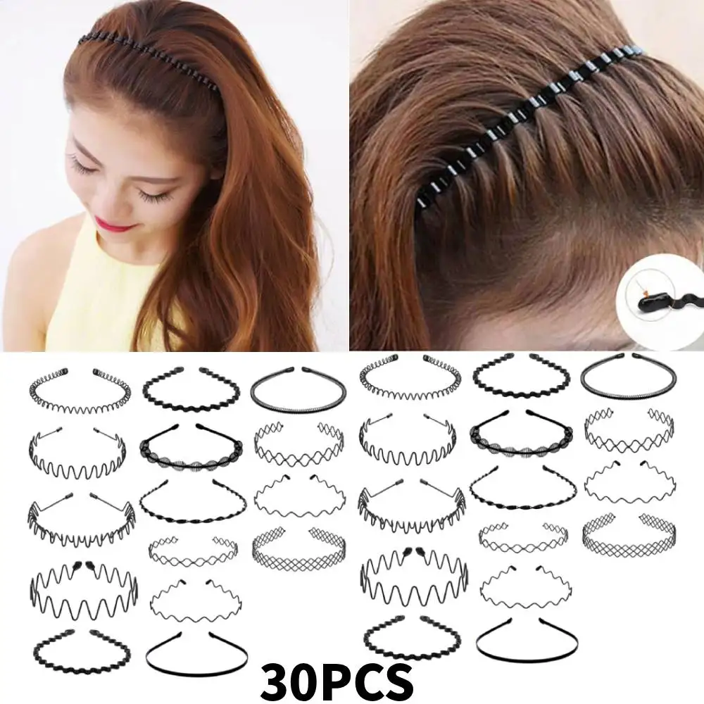 

[30PCS] Unisex Hair Bands for Men and Women, Metal Adjustable Wavy Headbands, Non-Slip for Sports/Yoga/Home/Outdoor