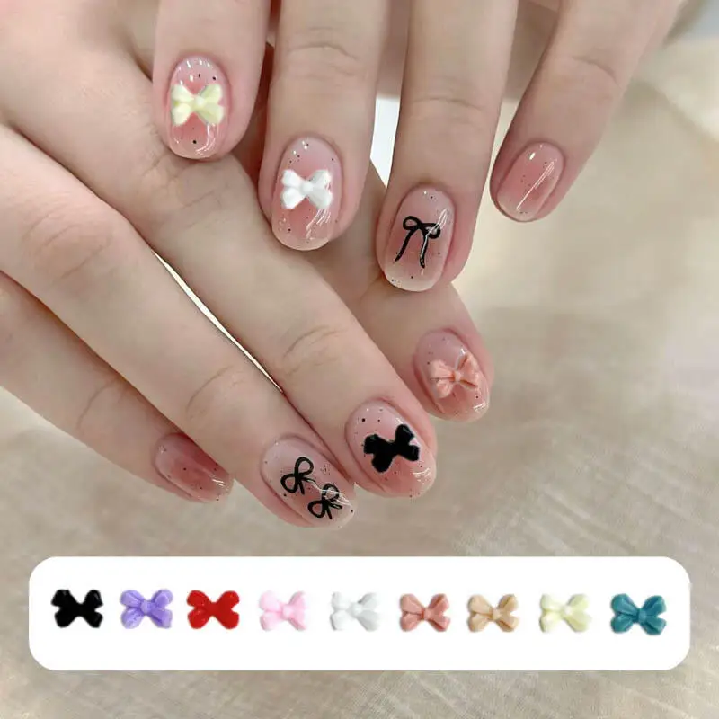 50PCS 3D Mini Minimalist Bow Nail Charms Solid Color Resin Bowknots Sweet Style Nail Art Decorations for DIY Manicure Supplies