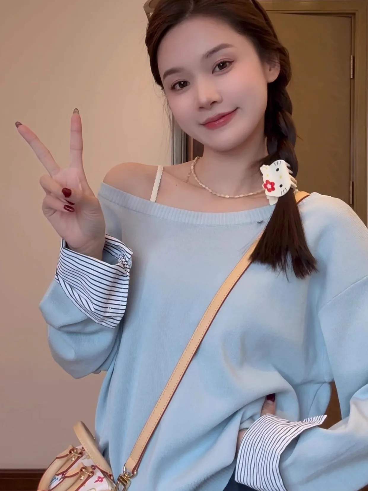 

Twinkle Jum Sweet Sister oulder Bared Long Sve Loose One oulder Princ Sle T irt for Women Spring Season