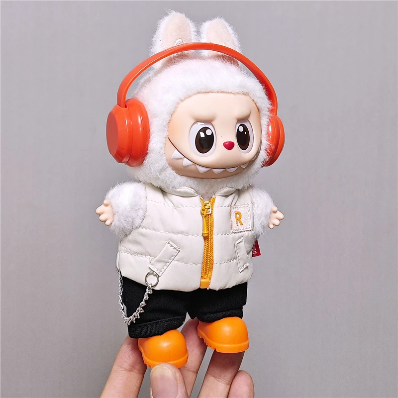 ل 15 17 سنتيمتر Labubu دمية بلون الشتاء أسفل سترة مع أحذية الجينز الزي الكامل الملابس اللون حجب تي شيرت الملابس