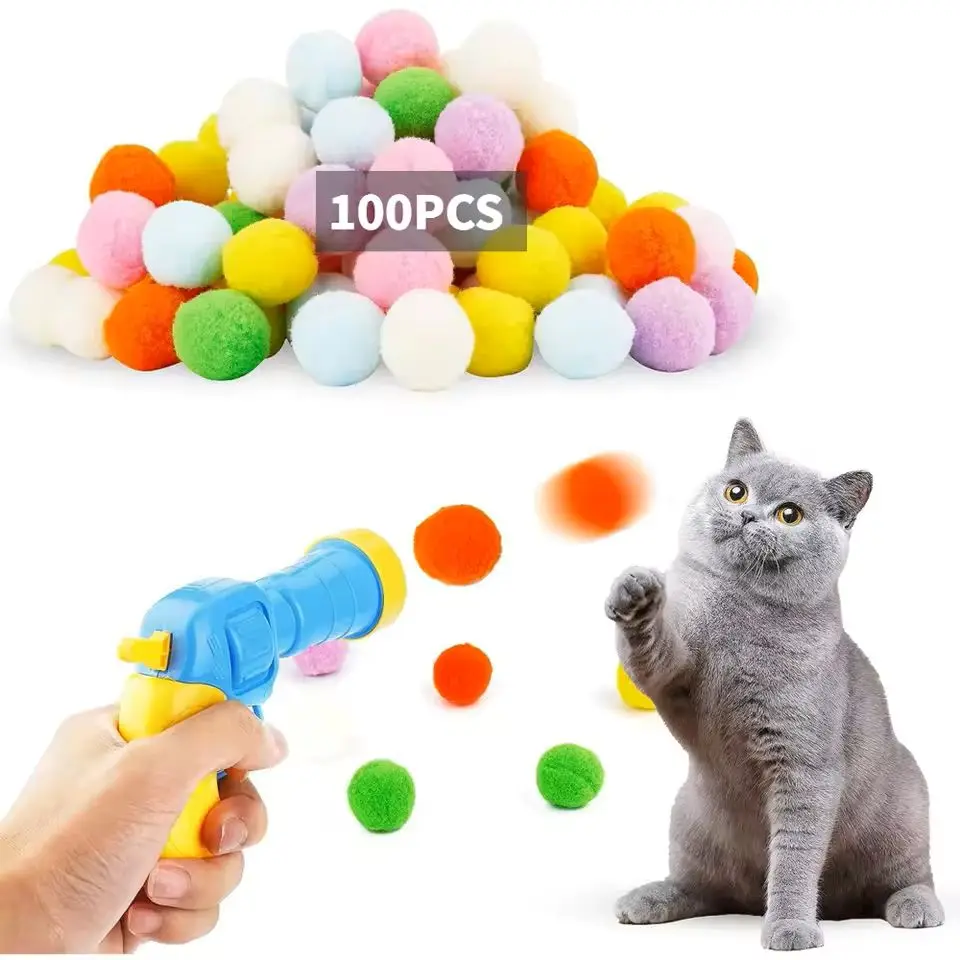 

Plush Ball Shooting Gun Cat Toys Interactive Kittens Mini Pompoms Launcher Games Pet Accessories cat accessories gato accesorios