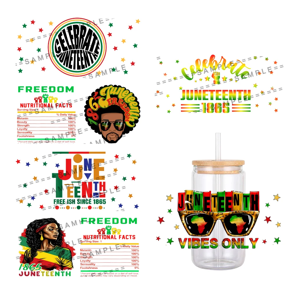 Juneteenth Design Peace Love Pattern UV DTF Transfer Sticker Waterproof Transfers Decals For 16oz Glass Cup Wrap Stickers