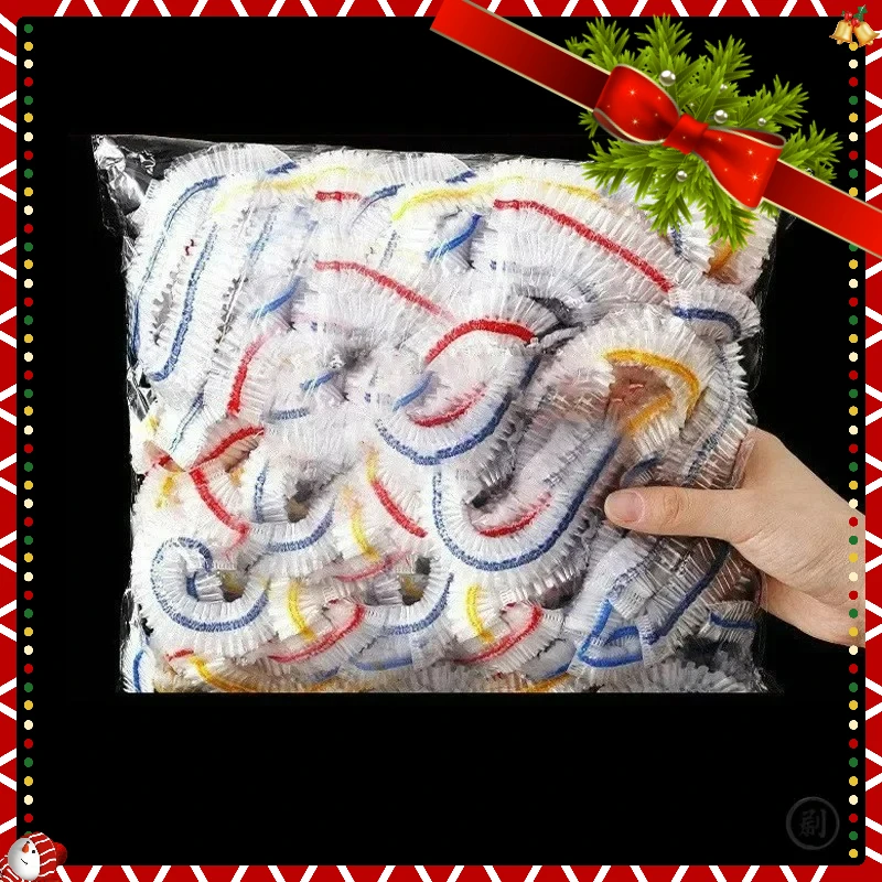 

100 Pcs White Elastic Food Covers, Disposable Plastic Bowl Lids for Fruit & Vegetable Storage, Freshness Seal Wraps