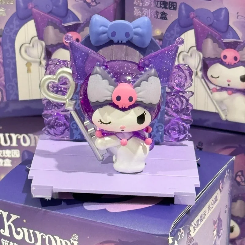 정품 Kuromi 드림 로즈 가든 블라인드 박스 Kawaii Kuromi 애니메이션 주변기기 데스크탑 장식 장식 모델 깜짝 선물