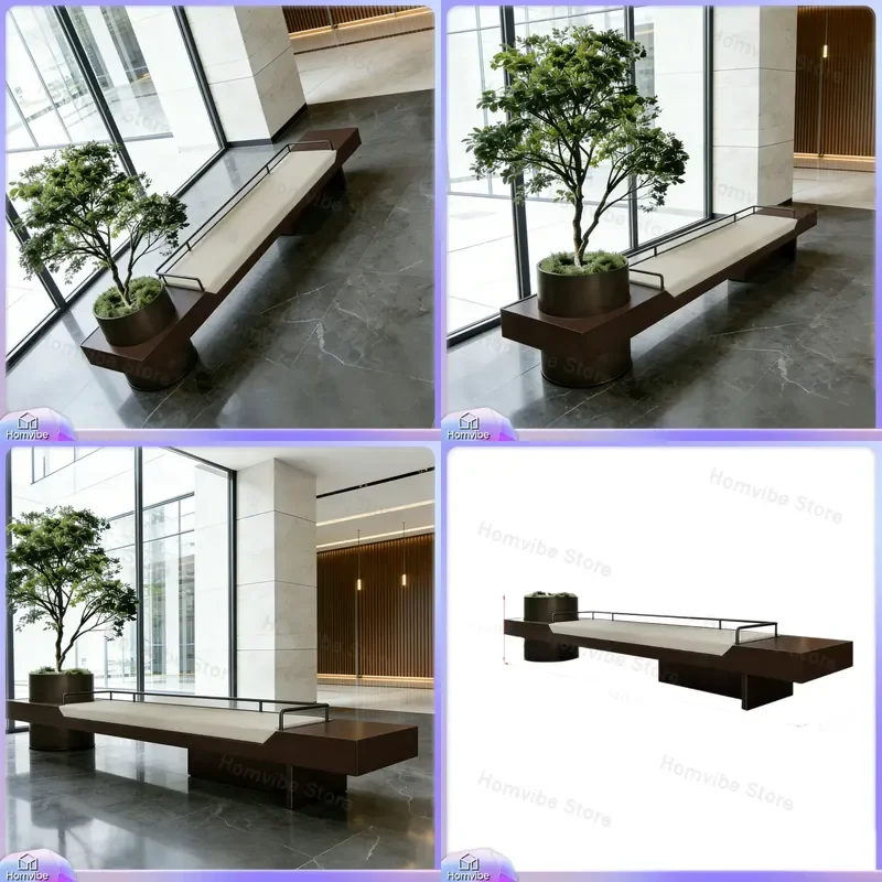 Wrought Iron Flower Box Seat Integrated Bench for Mall Hotel Lobby Rest Outdoor Garden Landscape Planter Combo Furniture