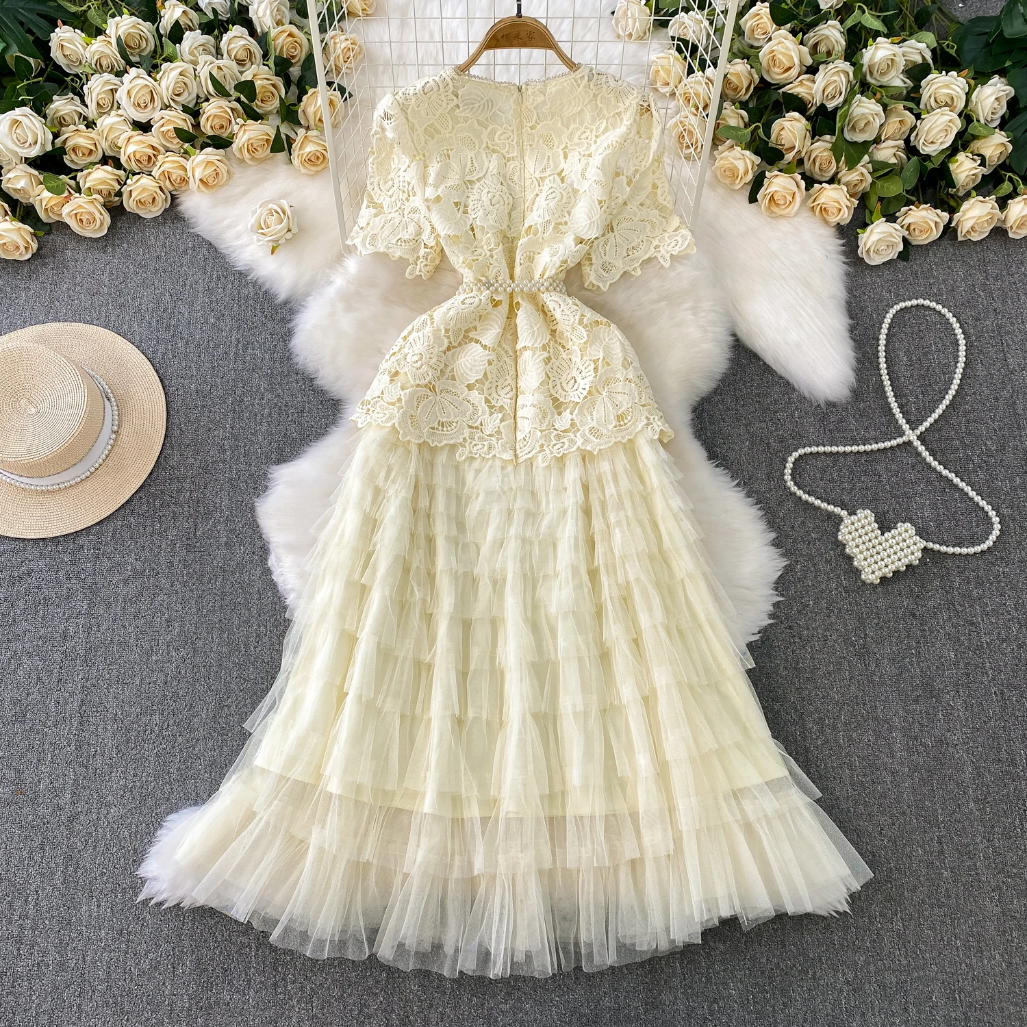 Elegante sexy manga curta renda impressão vestido fada a linha verão praia férias magro feminino vestido de festa à noite