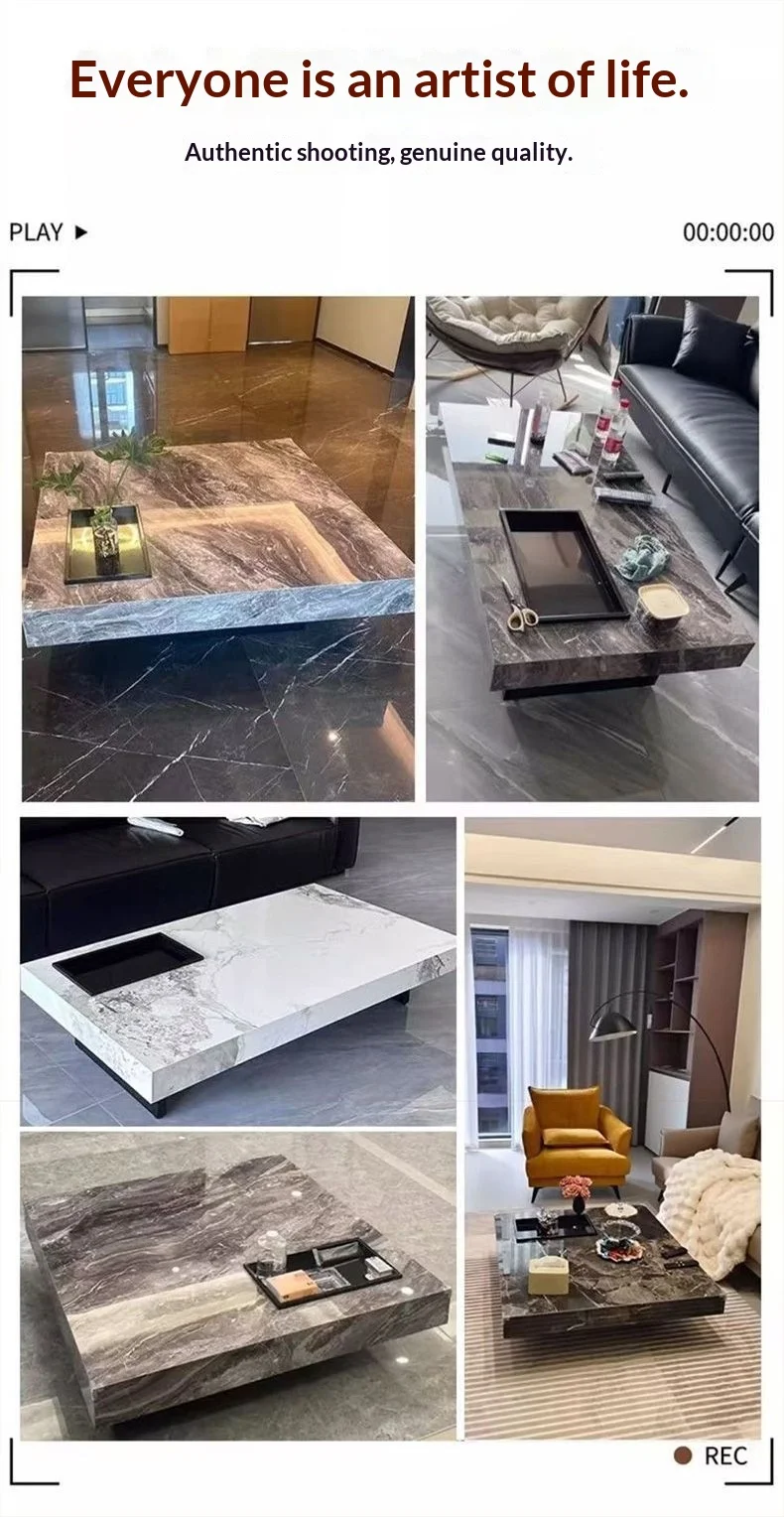 #Rock Slab Modern Coffee Table Italian Style Living Room New Slate Top Surface Light Luxury High-end Household Square Small
