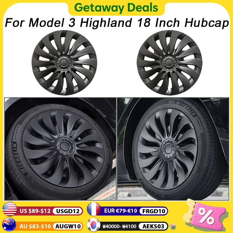 

4 шт. крышка ступицы для новой Tesla Model 3 Highland 2024, производительная замена, 18-дюймовая крышка колеса, автомобильная полная крышка обода, аксессуары