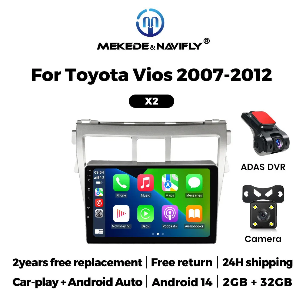 Android GPS Scherm 9 inch voor Toyota Vios Yaris 2007 2008 2009 2010 2011 2012 autoradio multimediaspeler Carplay Auto autoradio