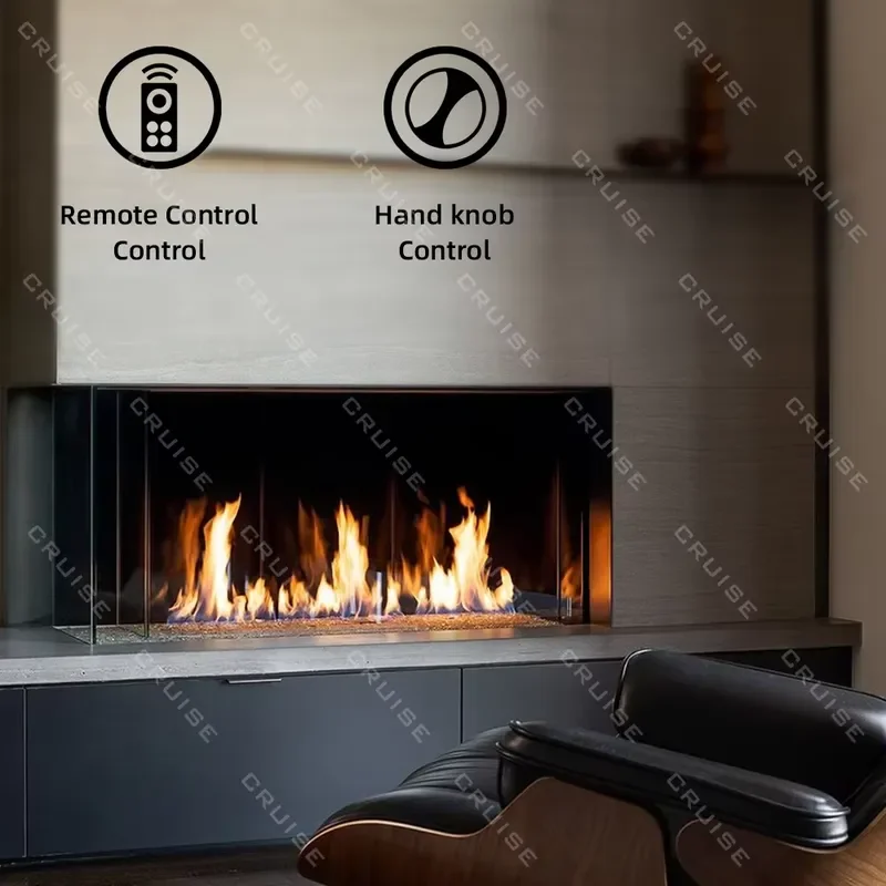 60 Inch Gas Fireplace Insert Modern Wireless Control Real Flame Heating Stove for Living Room Home Indoor Decoration 1524mm