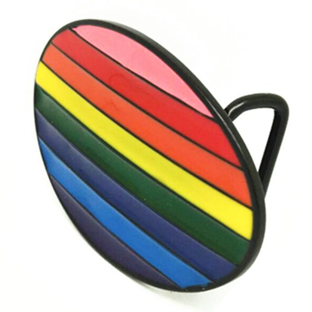 Oval paduan seng logam Barat pelangi LGBT sabuk gesper 3.8cm Dropshipping