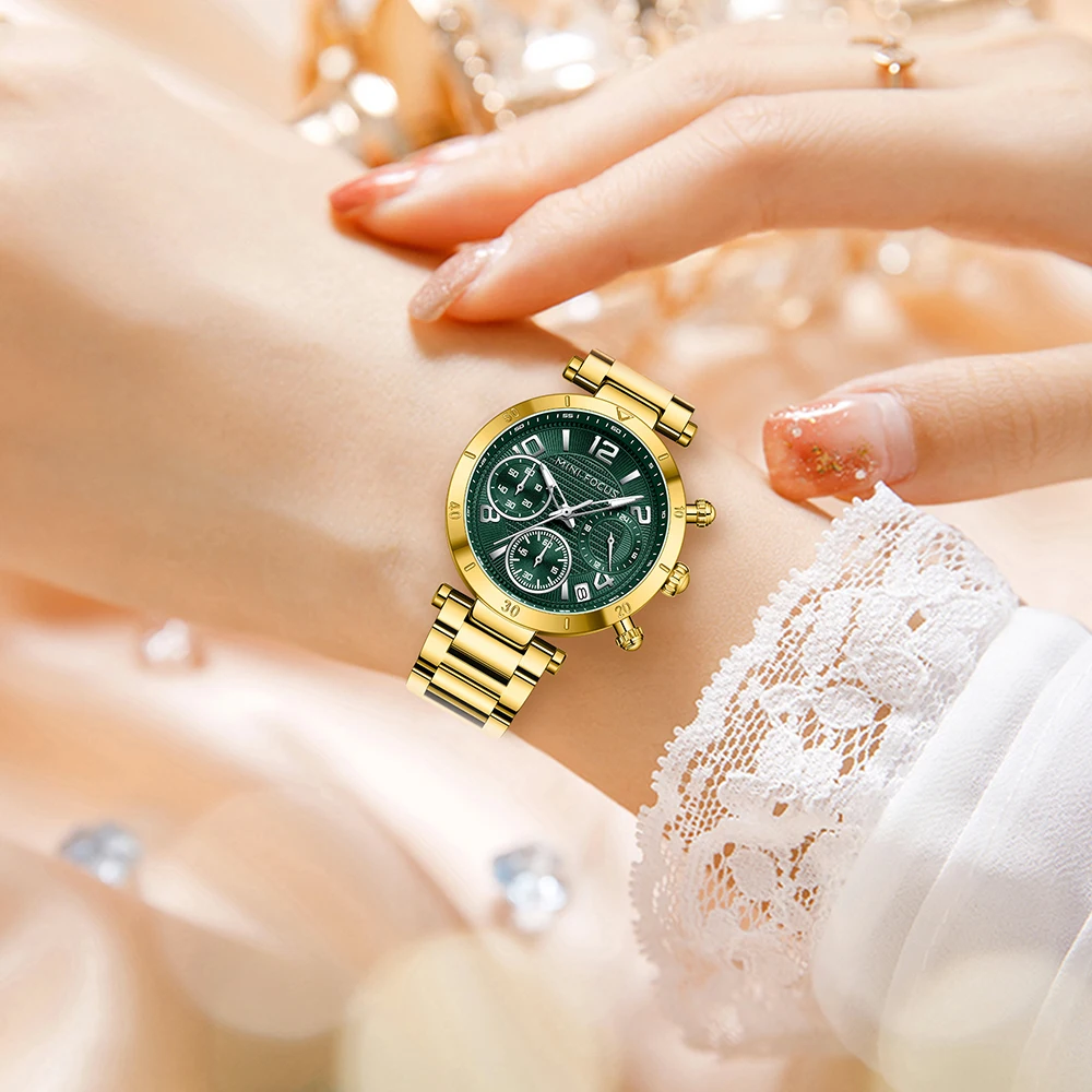 MINI FOCUS Luxury Quartz Men and Women Watches Waterproof Gold Stainless Steel Date Clock His or Her Watch Gift
