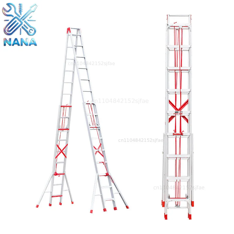 Steady aluminum alloy telescopic herringbone ladder thickened, engineering outdoor lifting attic ladder folding leg ladder