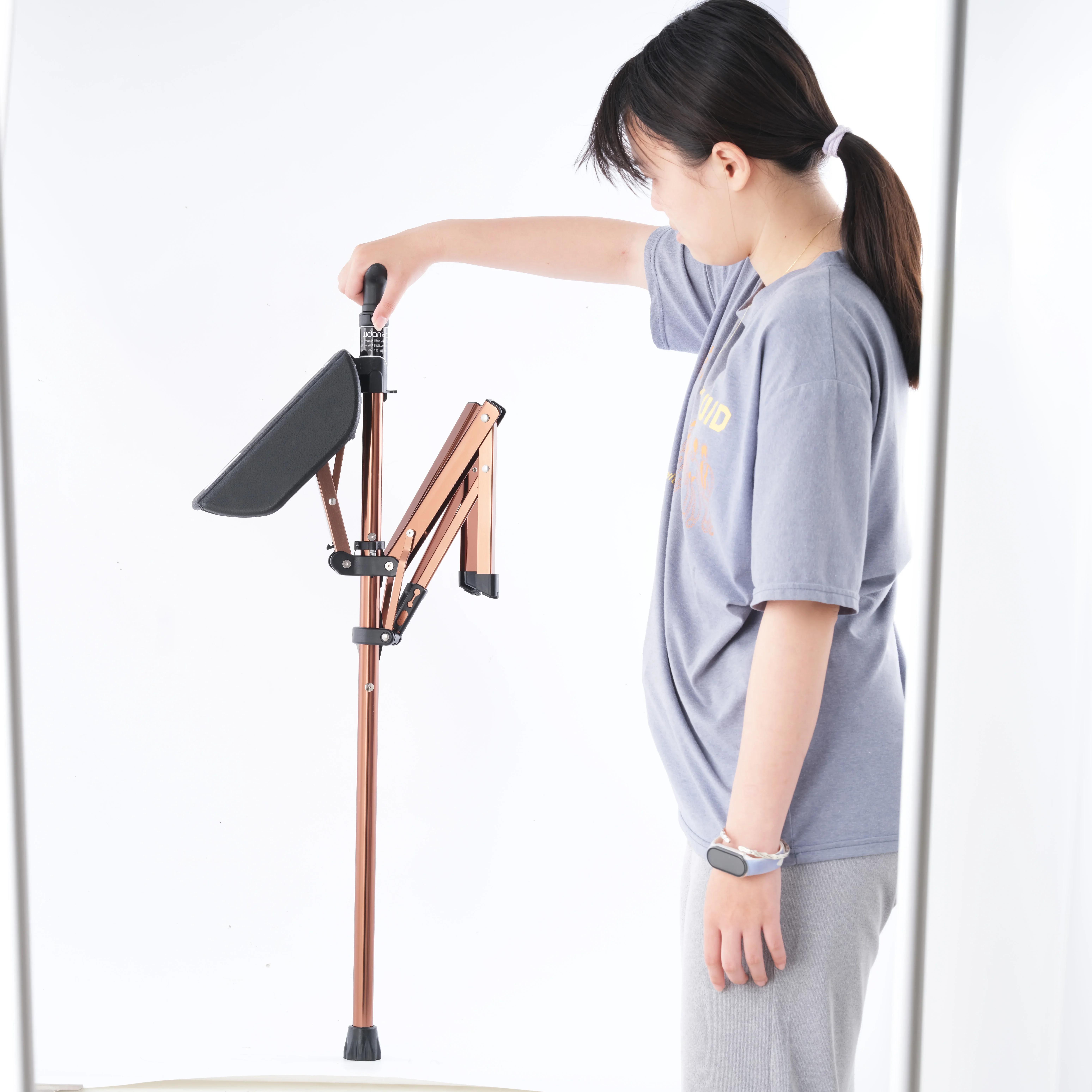 Rehabilitation Adjustable Aluminum Telescopic Folding Three Leg Cane Elderly Disabled Crutch Walking Stick With Chair Seat Stool
