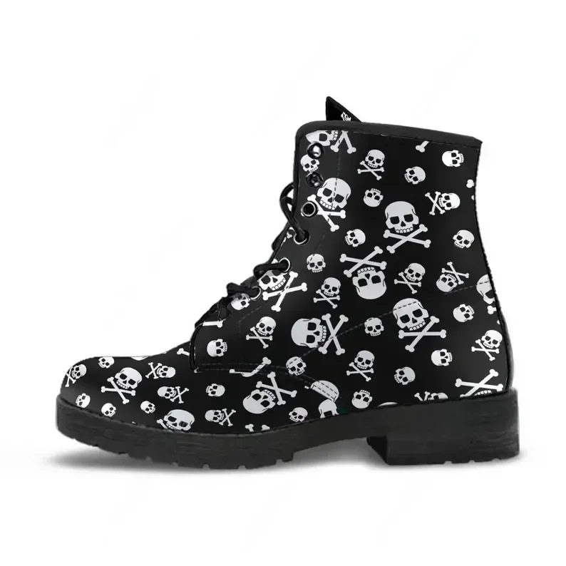 

Skulls Leather Boots, Handcrafted Custom Print, Men's Women's Winter Boots