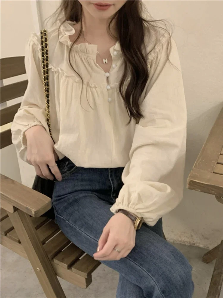 Puff Sleeve Blouses Women Tender Loose Young Simple Fashion Korean Version Ladies Tops Blusas Mujer Elegant College Girls Autumn