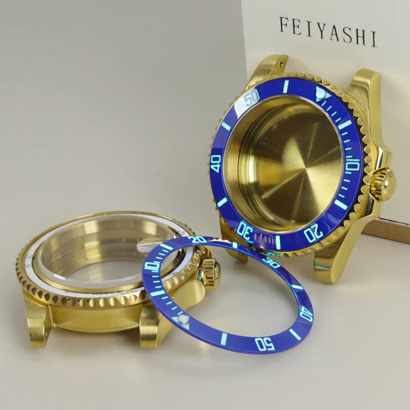 Gold 40mm NH35 Watch Case Sapphire For Seiko NH35 NH36 NH34 Miyota8215 2824 Movement 28.5mm Dial Full Text C3 Luminous SUB Bezel