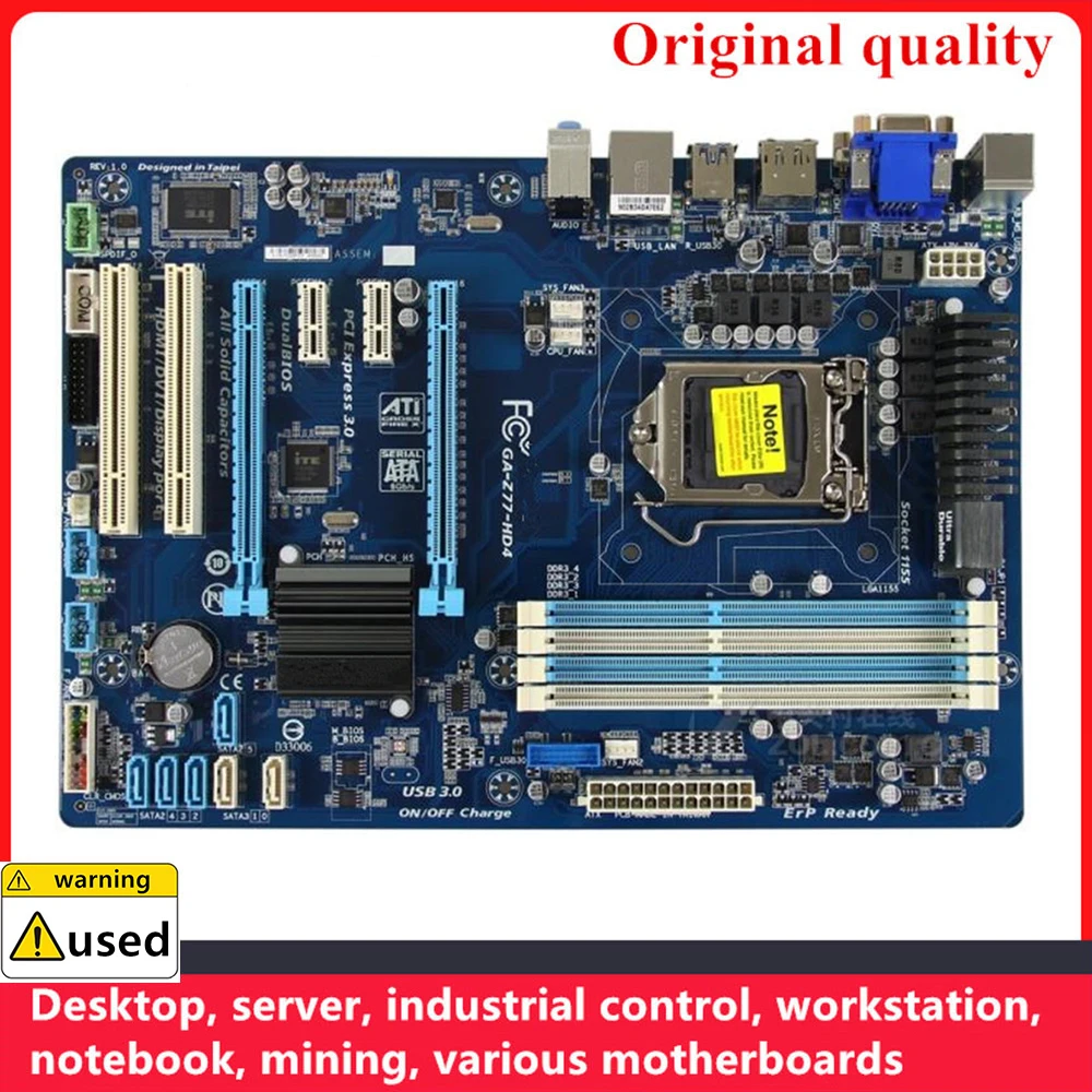 

For GA-Z77-HD4 Z77-HD4 Motherboards 1155 DDR3 32GB ATX For Intel Z77 Overclocking Desktop Mainboard SATA III USB3.0