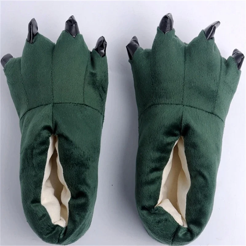 Cartoon Animal Paw Slippers Winter Funny Monster Dinosaur Claw Soft Plush Warm Indoor Floor Cotton Shoes For Men Women Kids