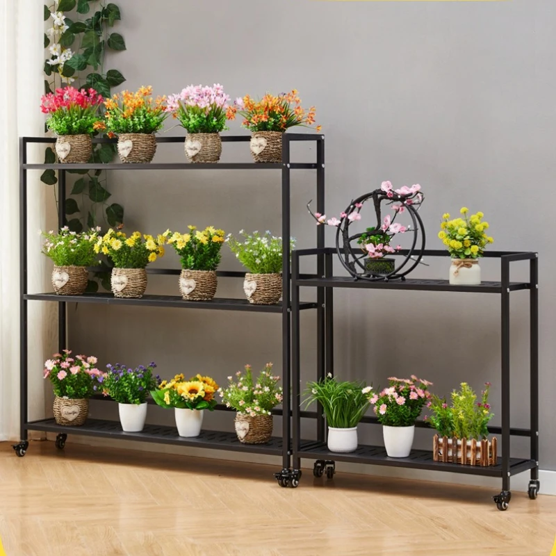 Mobile flower stand Shelf Balcony Courtyard Living room Floor-to-ceiling stand Flower pot shelf Potted plants Flower growing