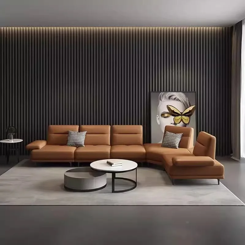 Modern minimalist leather sofa Italian living room size apartment first layer cowhide adjustable backrest sofa combination