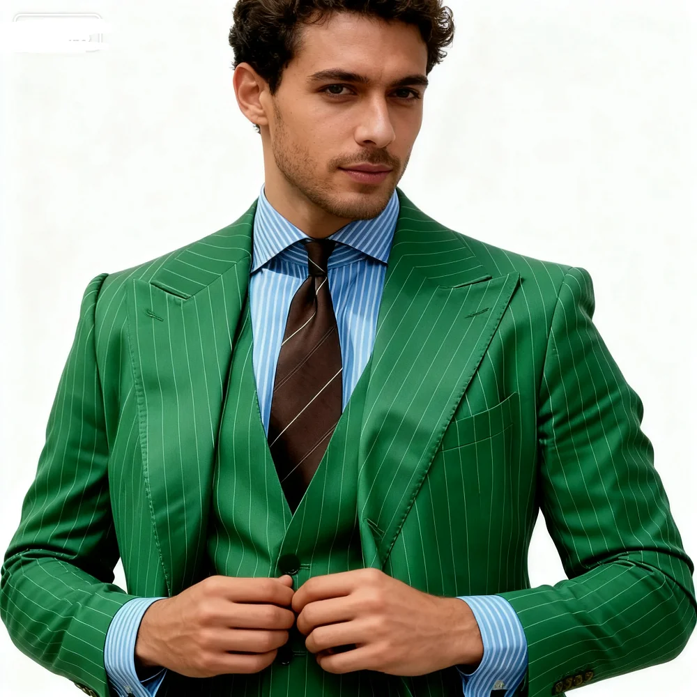 عالية الجودة ثلاث قطع مخطط Terno الفن سترة الزفاف واحدة الصدر السراويل سترة الرجال Terno البدلة