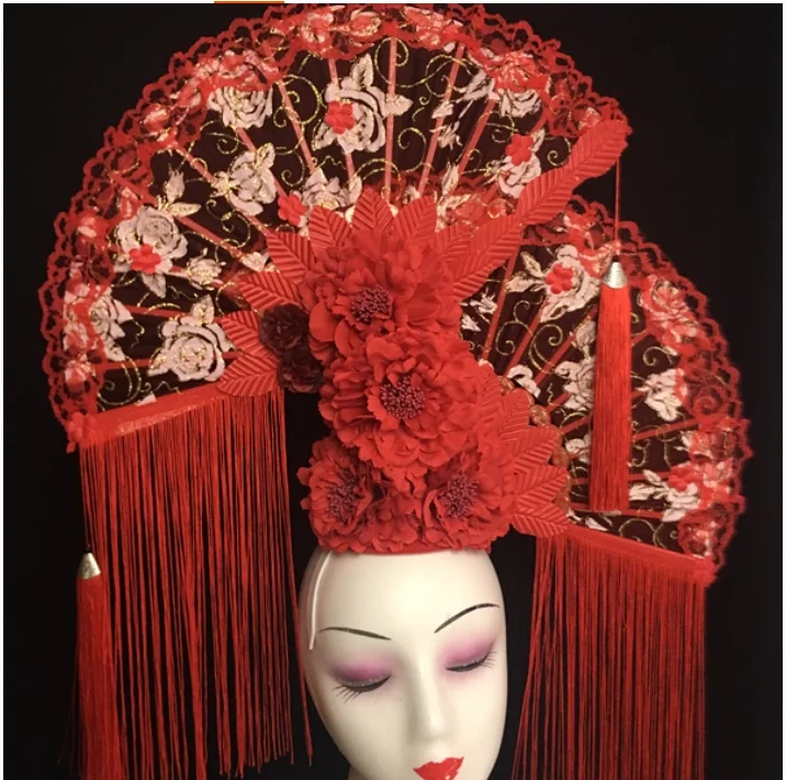 

Новый сценический головной убор с красной преувеличенной кисточкой в китайском стиле