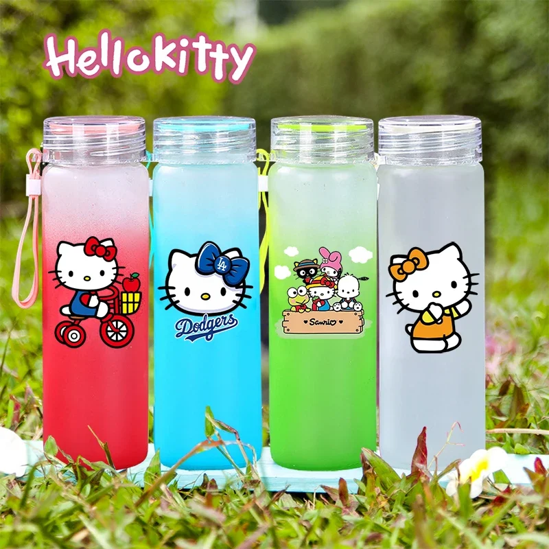 

Sanrio Hello Kitty Colored Frosted Glass Cup Cute Cartoon Printed Gradient Water Bottle Fashion Boys Girls Portable Kettle Gifts