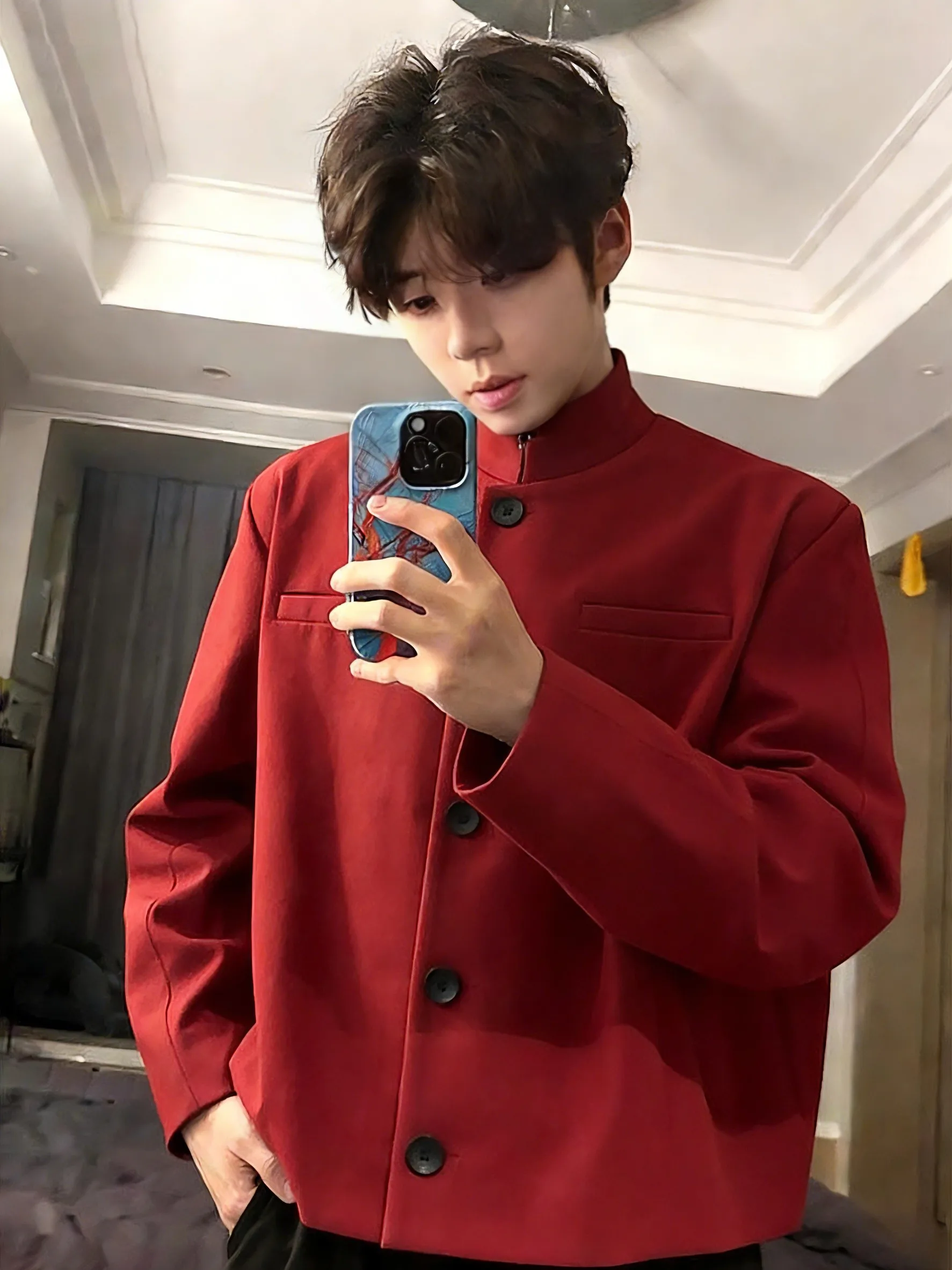 

Мужской пиджак Red Wine с мягкими плечевыми вставками, модель для весны и осени, стильный, с эффектом высокой посадки, в американском стиле, для создания элегантного образа.