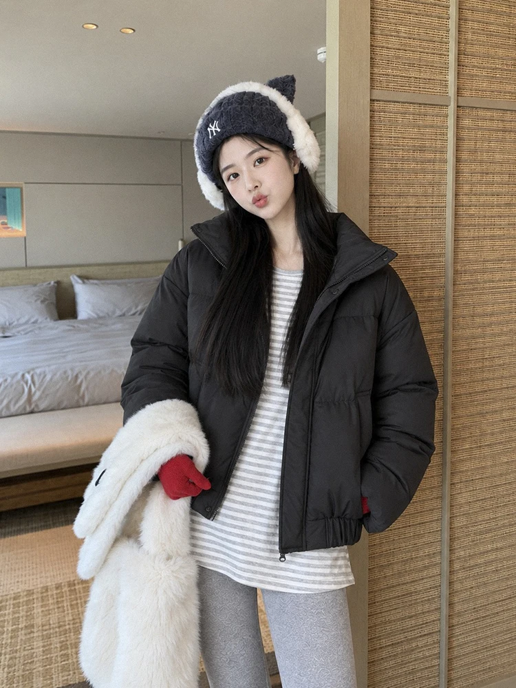 Winter Stand Collar Warm Cold Proof Jacket Female Retro Waterproof Thick Down Jacket Women White Duck Down Loose Zipper Outwears