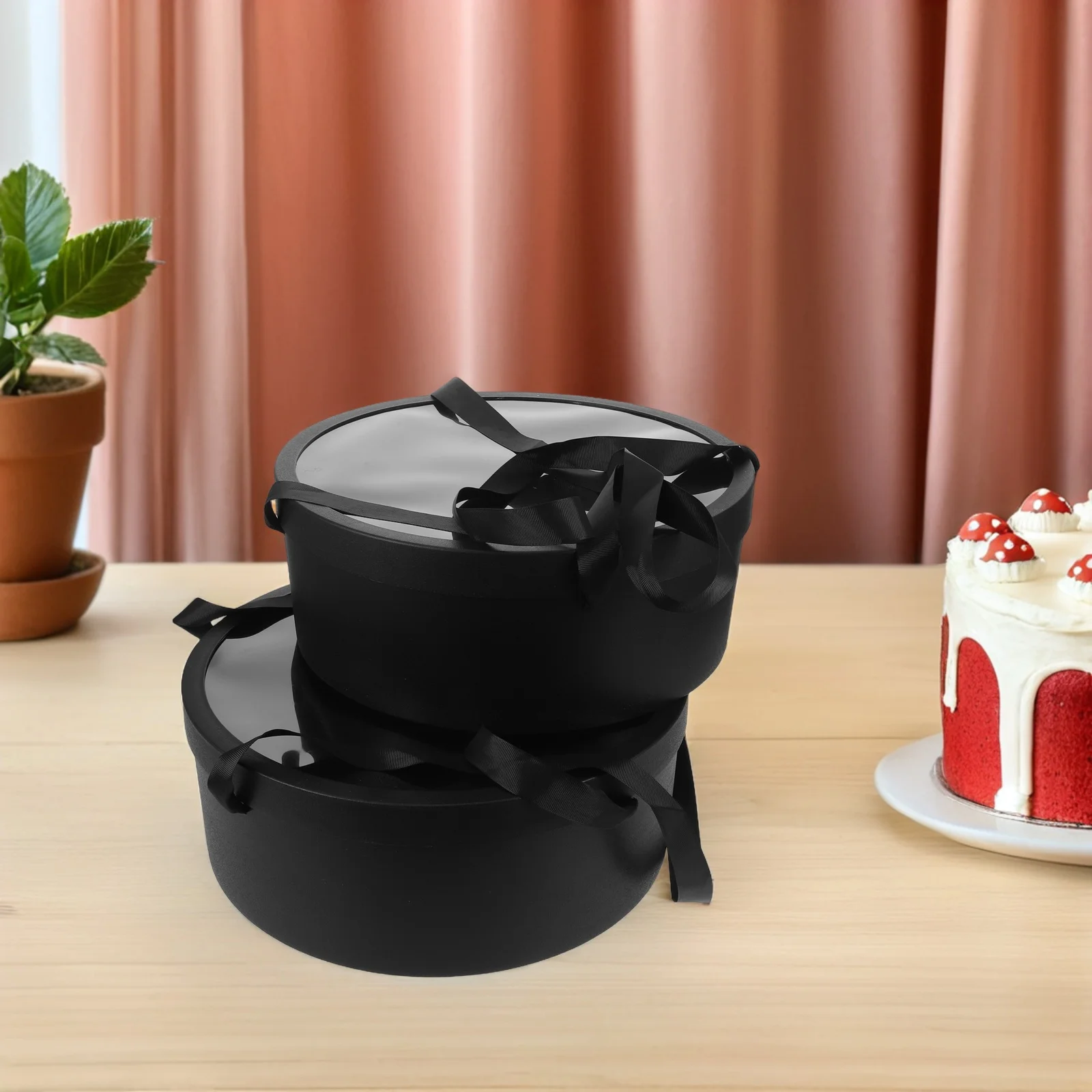 

2pcs Round Fruit Flower Gift Box With Handle Plastic Storage Case For Valentine Wedding Birthday Party Proposal Floral