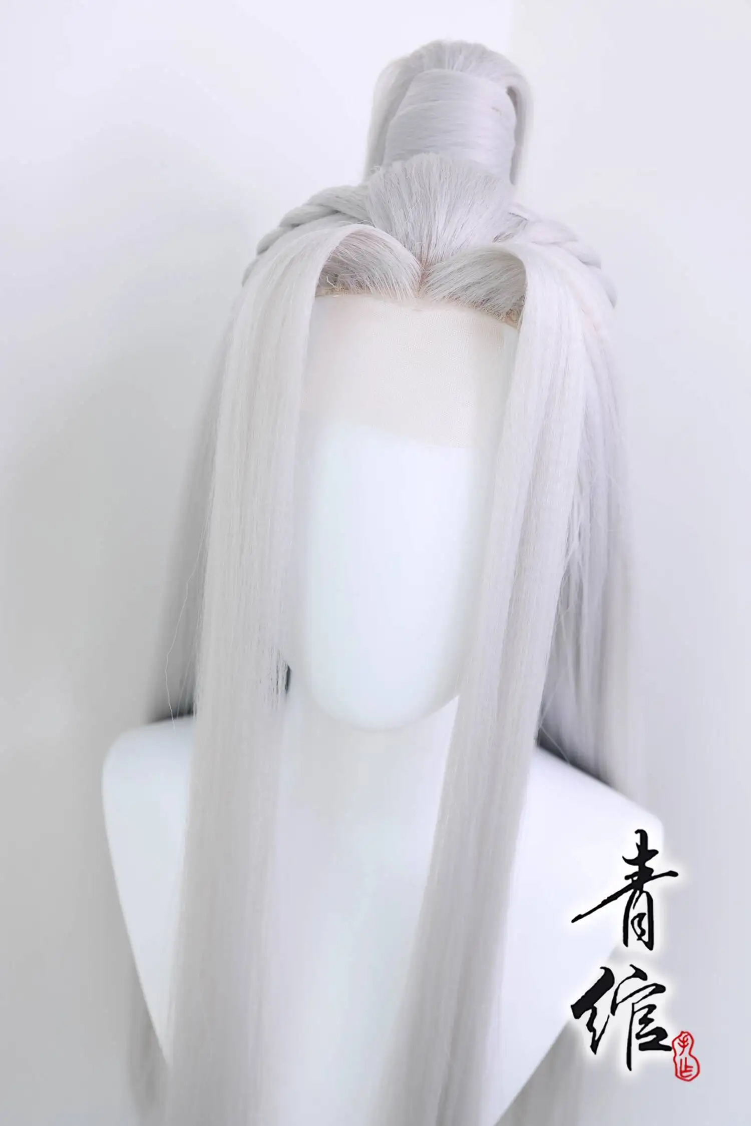 لعبة رماد المملكة فضي أبيض كوس اسم الرمز: يوان غان جي غطاء شعر مستعار طويل الشعر تأثيري تجهيزات حفلة الهالوين