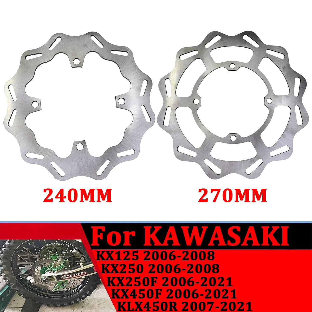 

Motorcycle Accessories 270mm 240mm Front Rear Brake Disc Rotor For Kawasaki KX450F KLX450R KX KLX KX125 KX250 KX250F Motocross