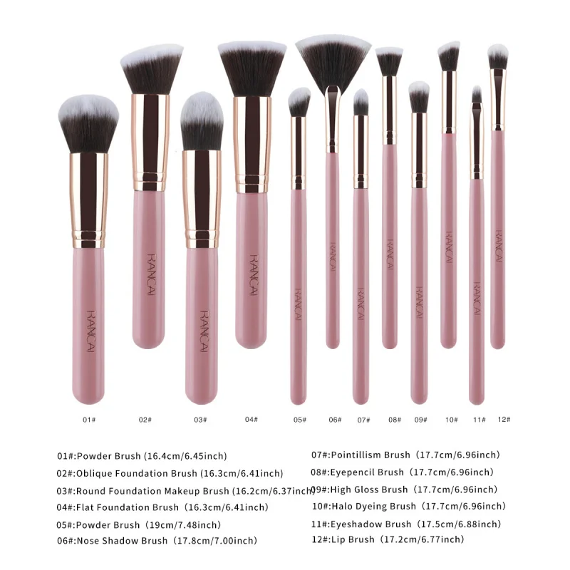 Nuovo prodotto12Set di pennelli per trucco in oro rosa per principianti, strumenti per trucco completi, pennello per cipria morbido, pennello per ombretto, bordo
