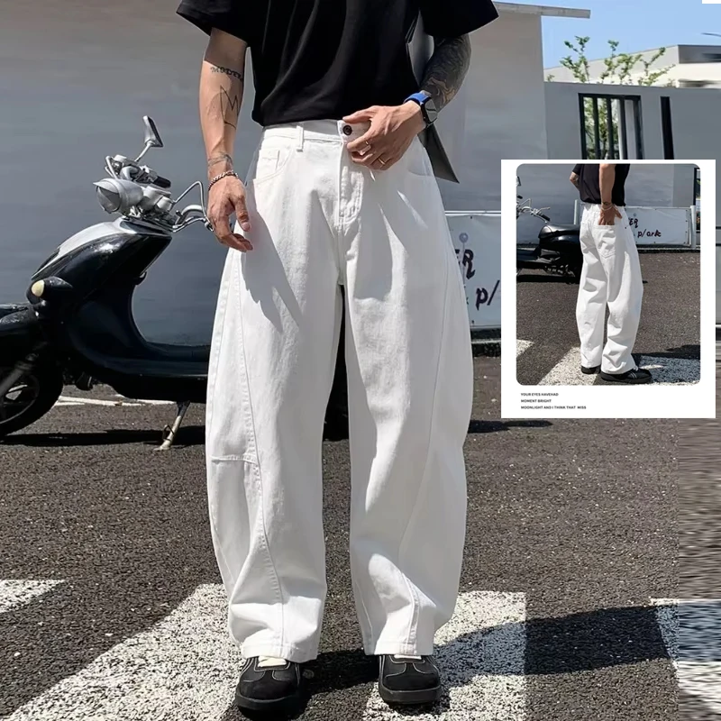 Men Baggy Lantern Wide Leg Jeans Vintage Washed Loose Streetwear Denim Pants Spring Autumn Daily Outdoor Casual Trousers