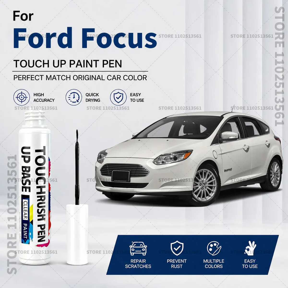 For Ford Focus Black White Car Paint Repair Pen Touch Up Paint Brush Scratch Remover for Deep Scratches Stone Chips and Marks