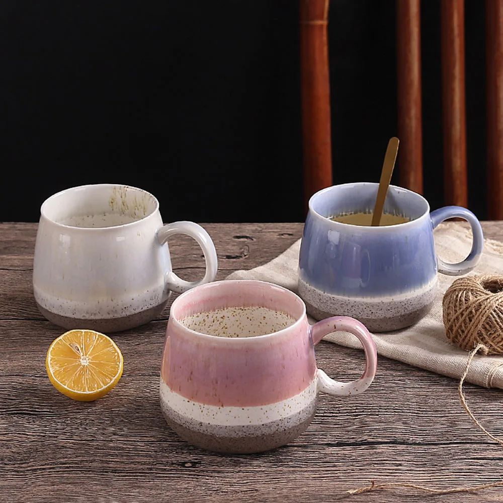 Retro Style Gradient Ceramic Coffee Cup Simplicity Color Glaze Craft Coffee cup High-Capacity Mark Cup