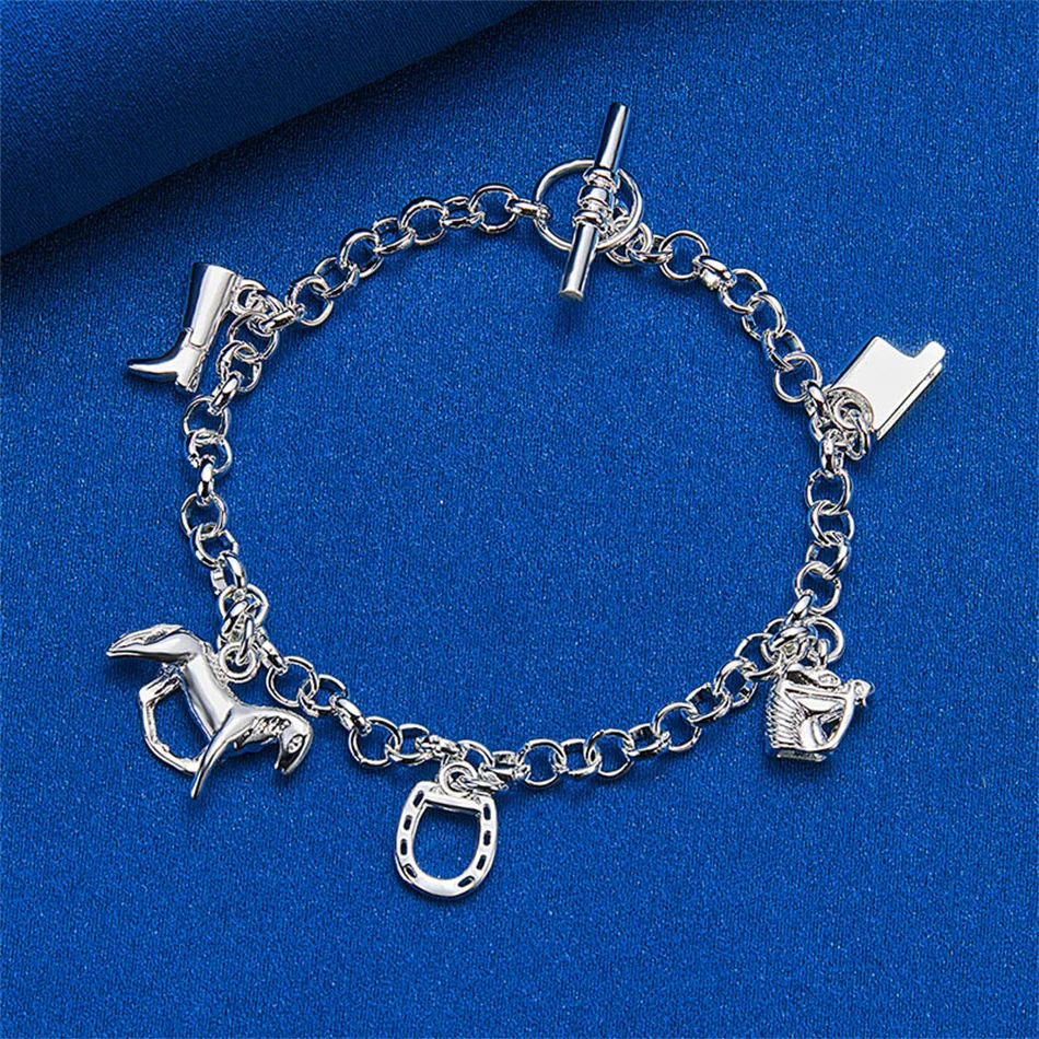 Nieuwe 925 Sterling Zilver 8 Inch Hoefijzer Armband Voor Vrouwen Mannen Paar Mode Bruiloft Engagement Sieraden Gift