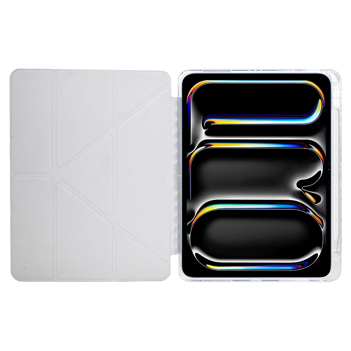 For iPad Pro 13 (2024) Case Y-Fold Stand Pyramid-Patterned Leather + Clear Acrylic Tablet Cover with Pencil Holder - Gold