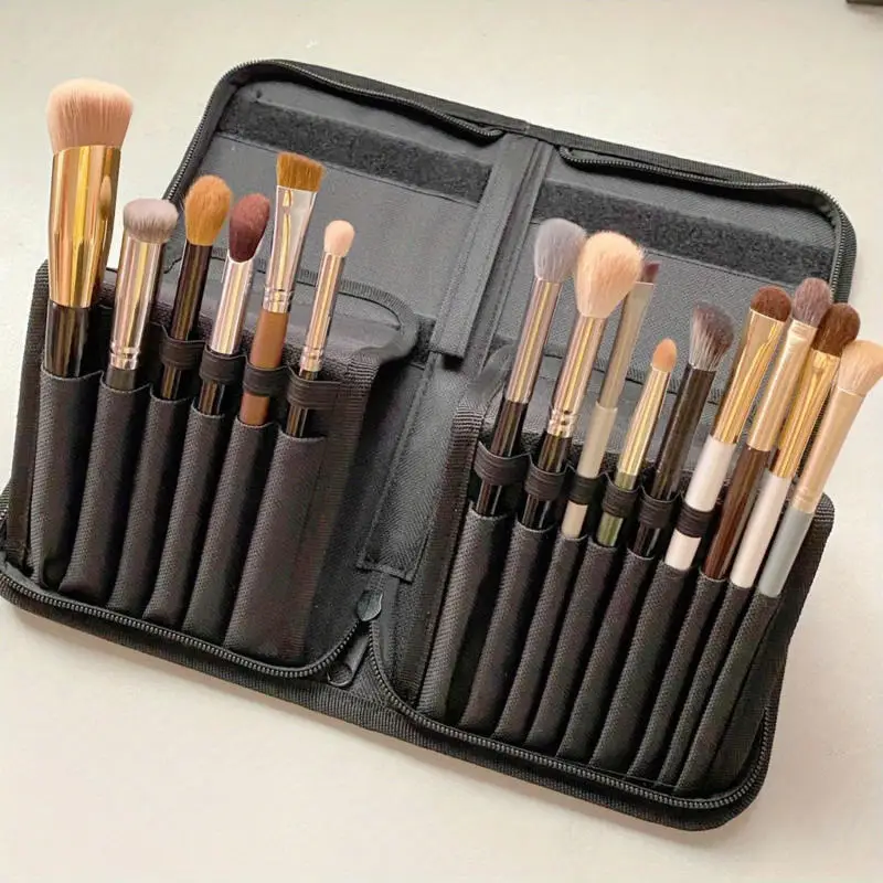 Foldable Stand-up Makeup Brush Holder Women Portable 15 Pockets Travel Makeup Brushes Organizer Bag Cosmetics Case Handbag