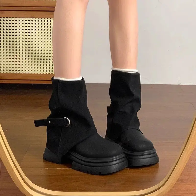 Thick soled short boots for children 2026 new autumn and winter British style Milard pile boots pants leg boots