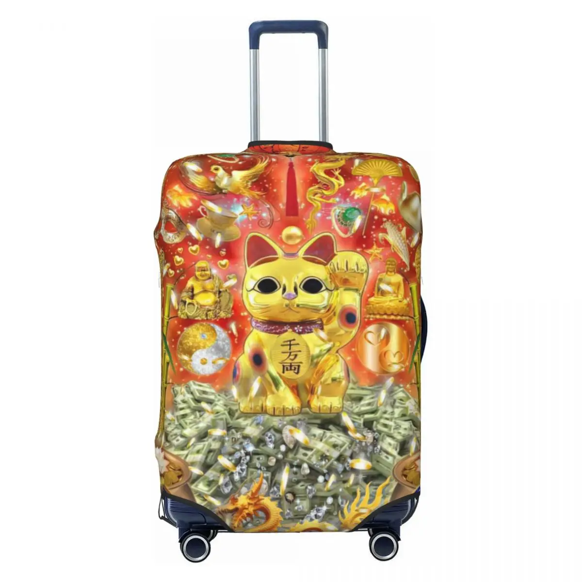 

Prosperity Poster Gold Maneki Neko Print Luggage Protective Dust Covers Elastic Waterproof 18-32inch Suitcase Cover Travel