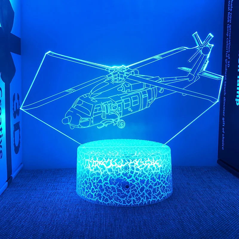 Elite Force Black Hawk Helicopter Night Light Personalized Customize Aircraft Acrylic 3d Led Lamp Bedroom Decor Gift For Kids