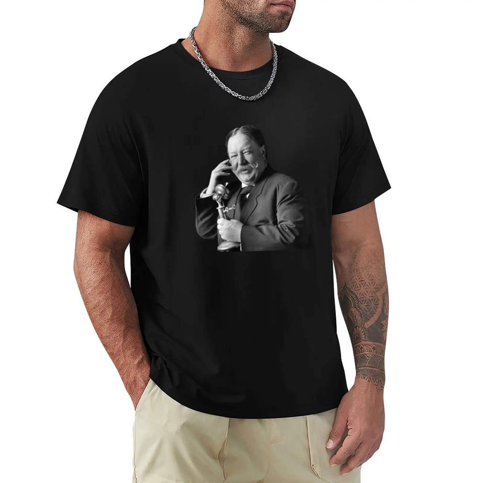 William Howard Taft Smiling During A Telephone Call - 1908 T-Shirt Basic Plain Short Sleeve Crew Neck Tee